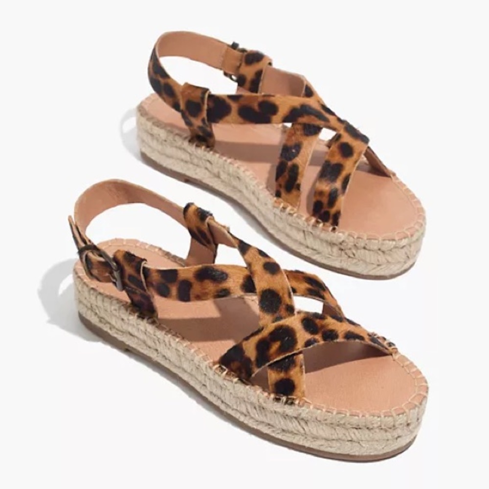 Madewell The Malia Leopard Print Asymmetrical Espadrille Sandals in Calf Hair